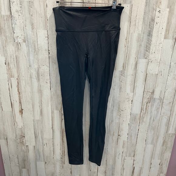 Spanx Faux Leather Black Leggings Pants Womens Size Small Mid Rise 2437 - Picture 2 of 10